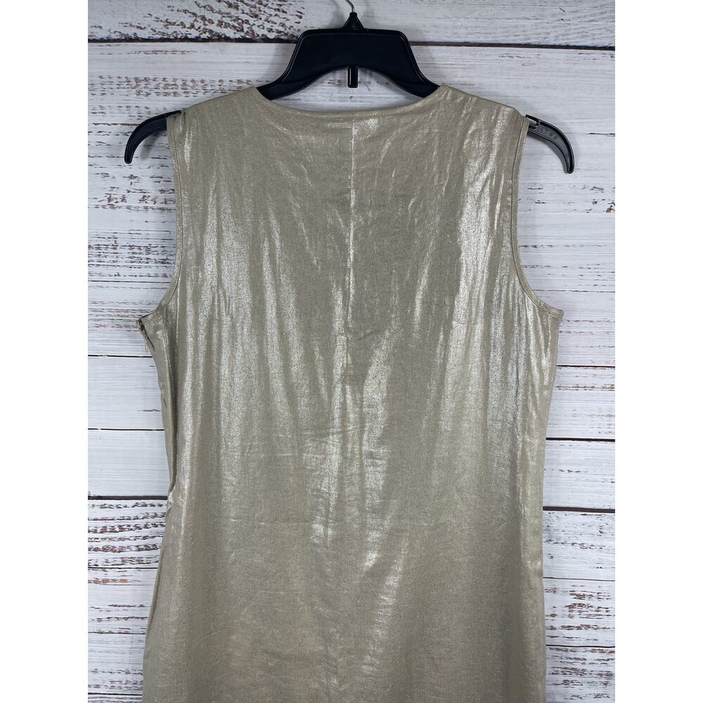 Population Dress Womens 10 Gold Metallic Linen Blend Sleeveless Shift Party Shin - Picture 7 of 8